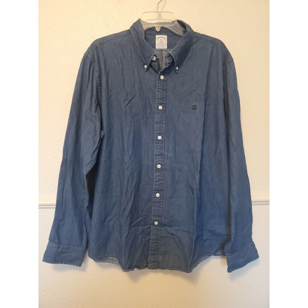 Brooks Brothers Vintage Made in USA Button Down Shirt Indigo Blue Long Sleeve XL